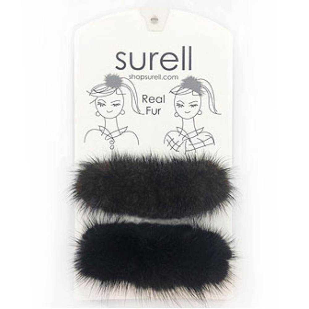 Surell Ponytail Holder Mink Fur Knit Scrunchie Set